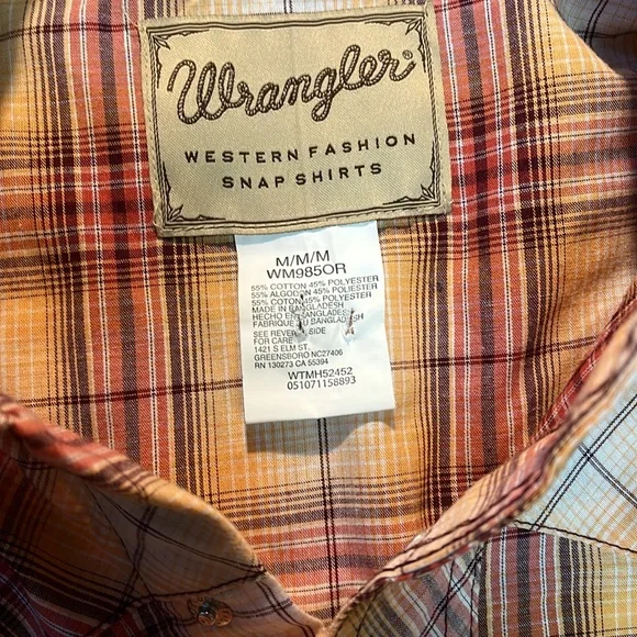 Wrangler western pearl snap shirt, men’s medium plaid short sleeve - Picture 5 of 6